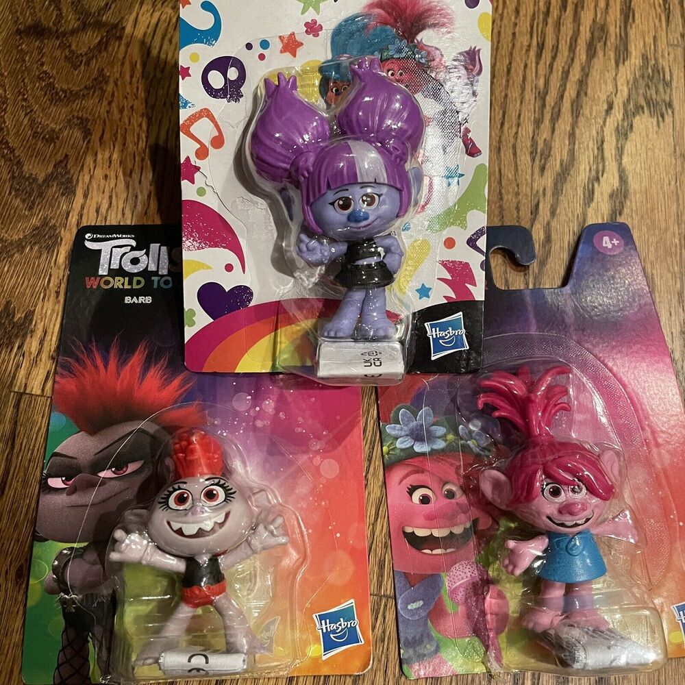 3 Dreamworks Trolls World Tour Poppy & Barb Collectible & 1 Trollstopia Val New